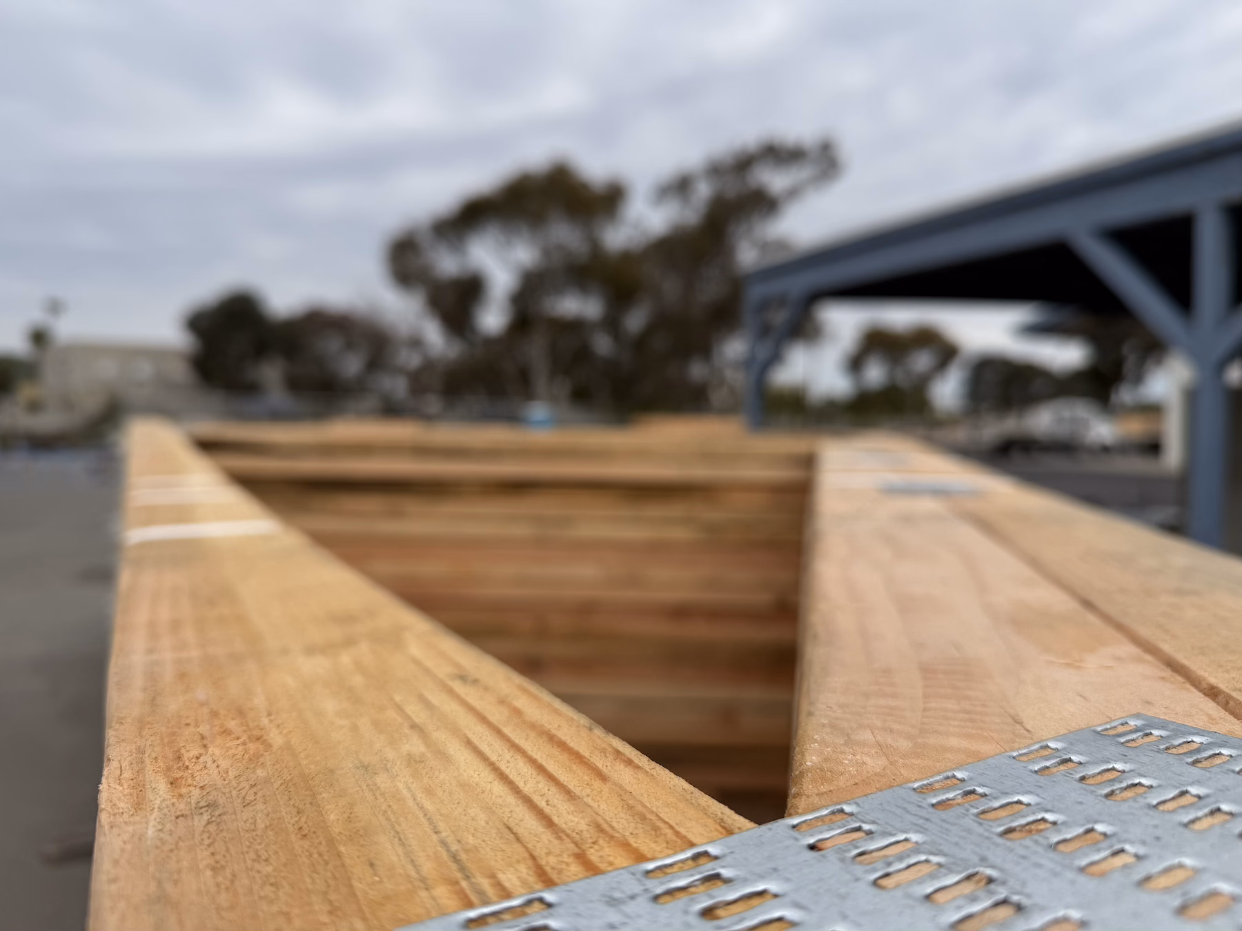 A stack of finished trusses at the Stone Truss yard